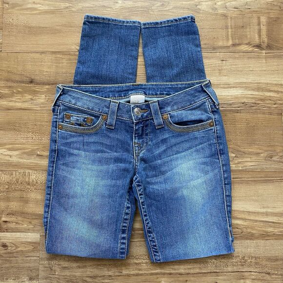 TRUE RELIGION 26 NWOT Skinny Gold Arrow Big T Low Rise Embroidered Y2K Jeans - Picture 6 of 16